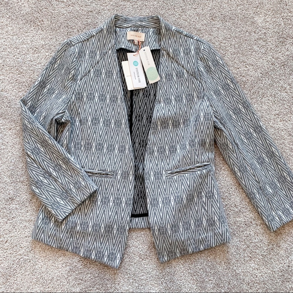 Skies Are Blue Amanda Printed Collarless Blazer Gray M